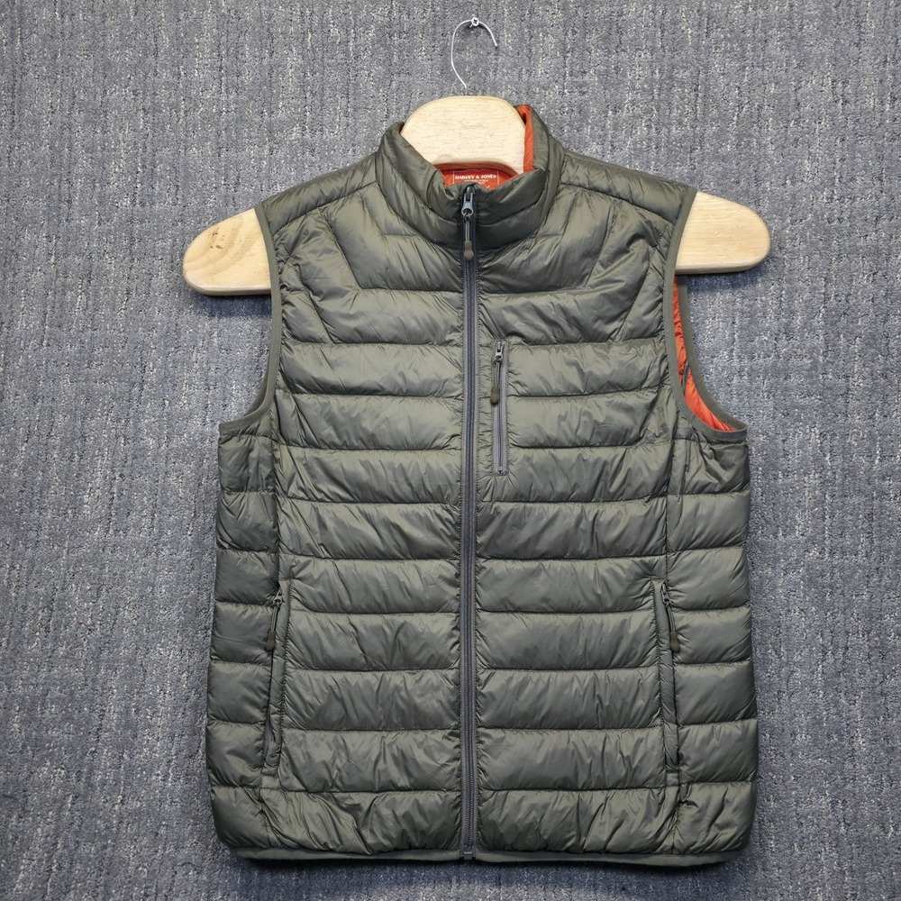Harvey & Jones Premium Down Vest Mens Large Olive Green Orange Ultralight Puffer